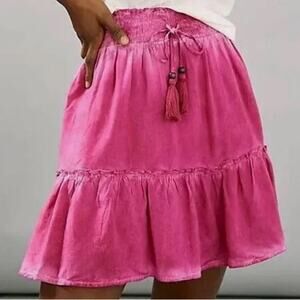 Anthropologie Pilcro Linen Blend Ruffle Hem Bohemian Tassel Skirt Size Small